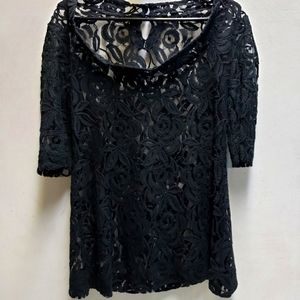 Only Hearts by Helena Stuart black floral lace lingerie top blouse womens small
